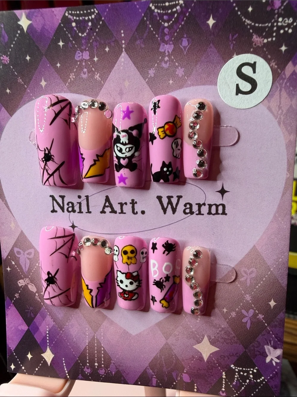 Sanrio Pink Halloween Press-On Nails with Gems